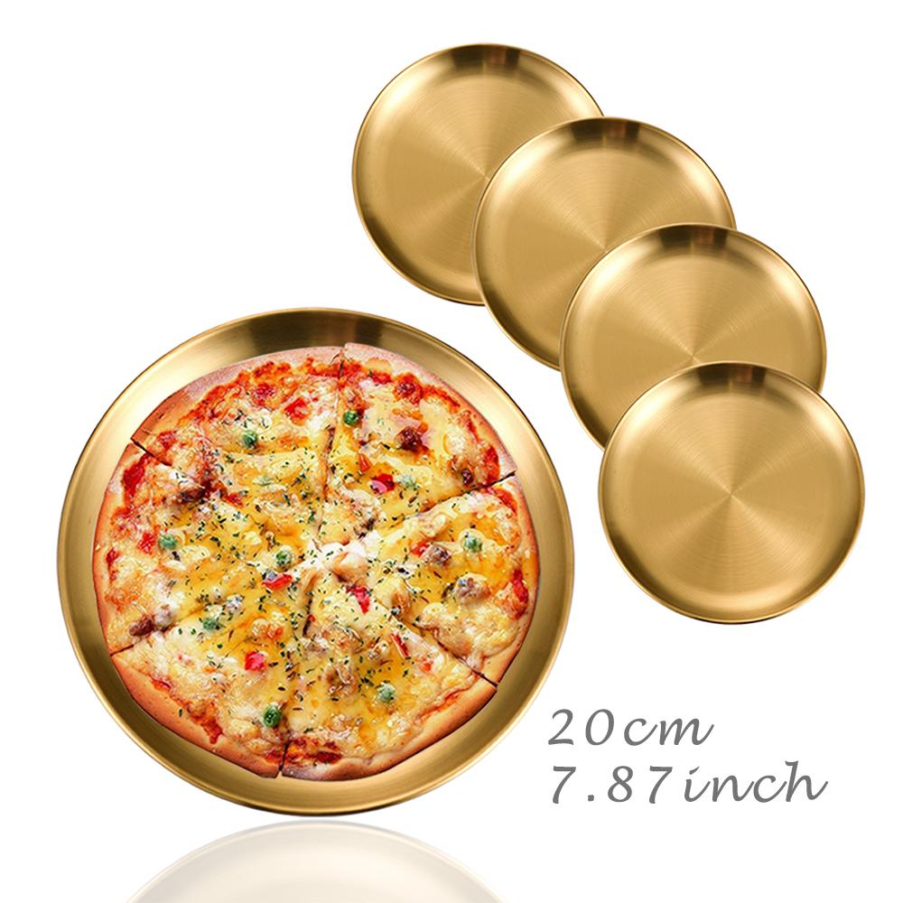 5 Stück/Set Goldene Edelstahl Runde Platte Rostfrei Flache Tablettplatte Campingplatte BBQ Picknick Geschirr Kochgeschirr