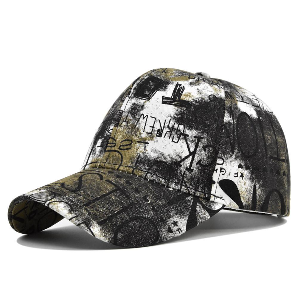 Unisex Graffiti Print Baseball Cap Adjustable Sun Hat Fashion Duck Tongue Hat Black Khaki