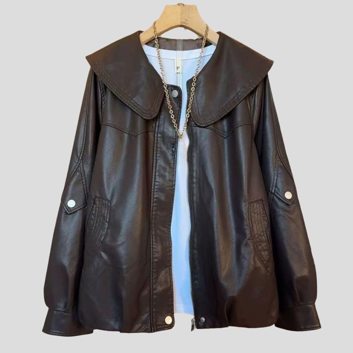 Women`s Plus Size Leather Jacket Loose