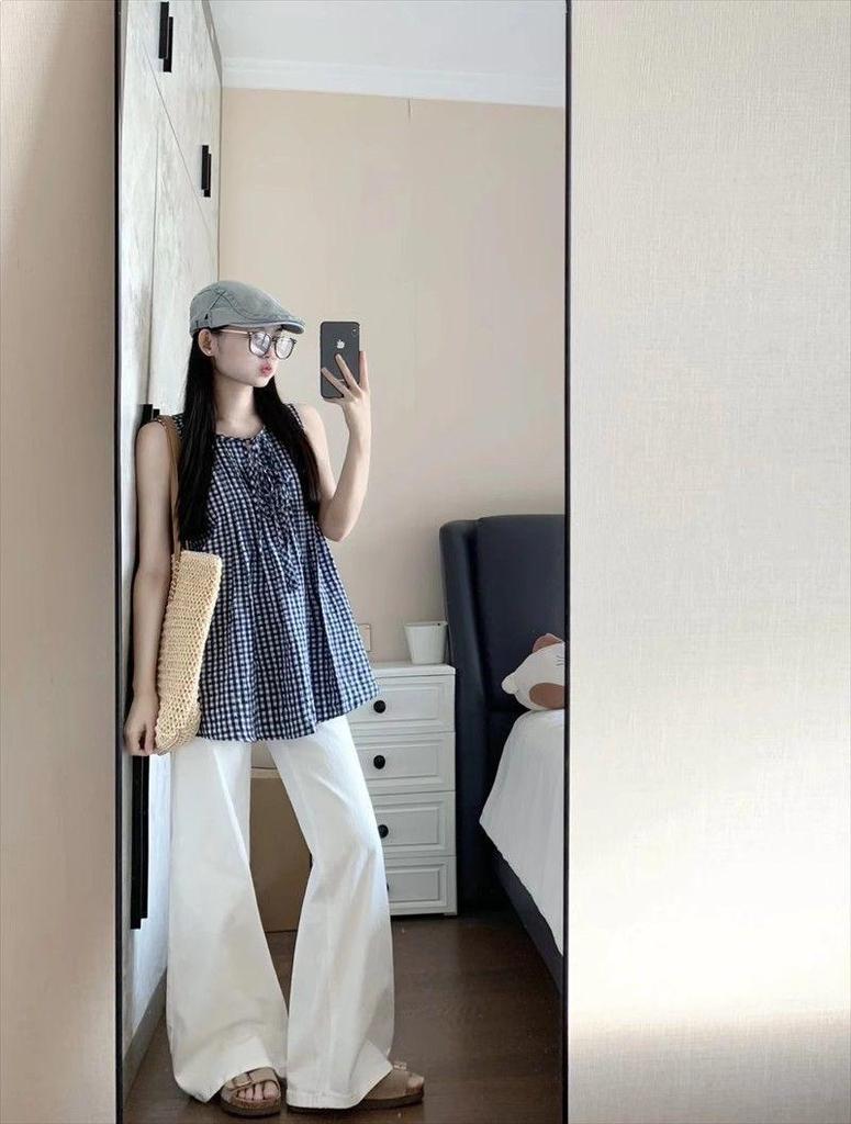 Chal de Mujer sin Mangas a Cuadros Bloque de Color con Cordones Verano 2026 - Diseño Versátil Reductor de Edad