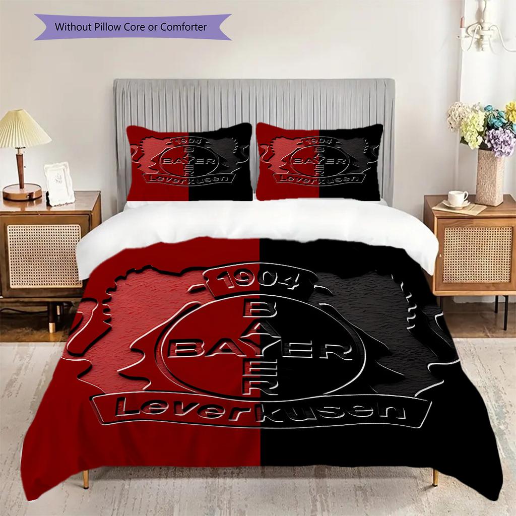 Bayer 04 Leverkusen Pattern Bedding Quilt Set Quilt Cover Pillowcase Home Decoration Birthday Gift (1 * Duvet Cover + 2 * Pillowcase, Without Core)