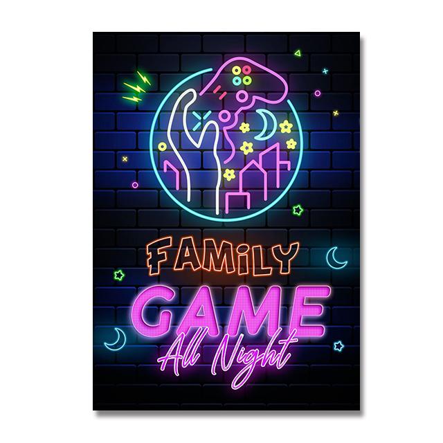 Neon Style Art Retro 80S Gaming Qoutes Posters on The Wall Gamer Gamepad Canvas Painting Boy Game Room Decoration