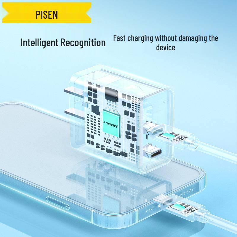 PISEN 35W Dual-Port Type-C Charger for iPhone 16 Pro Max Fast Charging with 15 Multi-Port and 20 Charging Set.