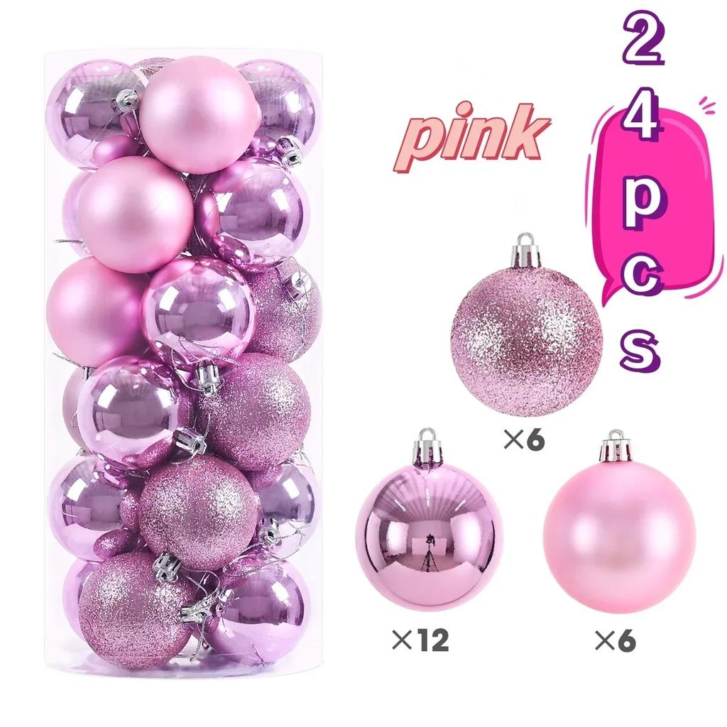 24pcs Christmas Ball Ornaments Plastics Solid Color Suspended Bauble Christmas Tree Hanging Balls Party Wedding Accessories