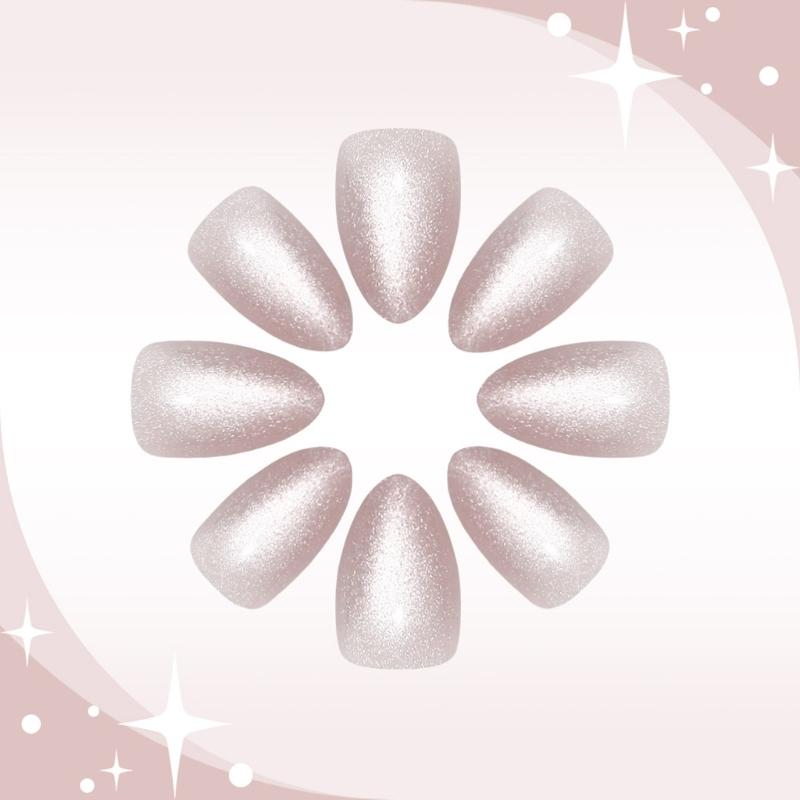 Medium Almond Press On Nail 30 Pieces Set Cats Eye Design in Autumn Stick on Nail Acrylic False Nail Manicures Ornament