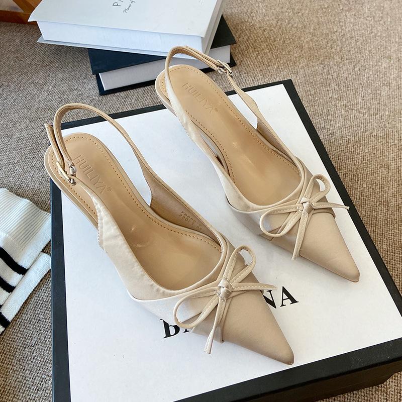 

Туфли на высоком каблуке с бантом, модные туфли-лодочки без задника с острым носком 35 абрикосовый