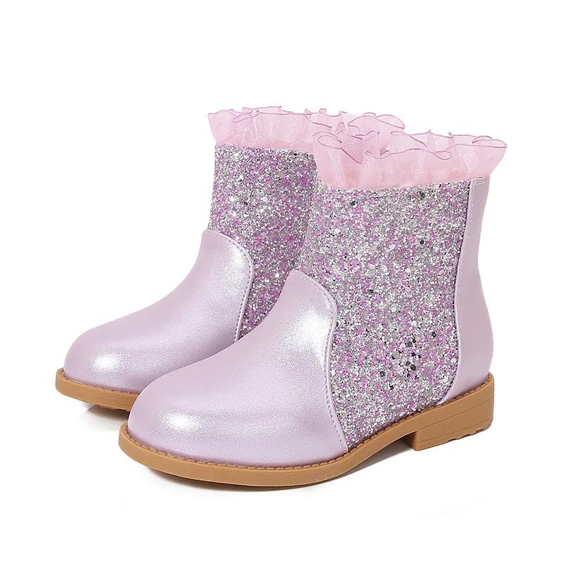 

Детские зимние ботинки для девочек, милые шикарные, принцесса, модные, с пайетками, короткие ботинки, универсальные, элегантные, детские, повседневные, хлопковые, трендовые 25 фиолетовый