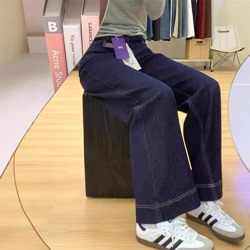 

Women s Plus Size Dark Blue A-Line Wide-Leg Jeans - Slimming, Loose Fit for Pear-Shaped Figures, Ideal for Spring and Autumn. 2XL