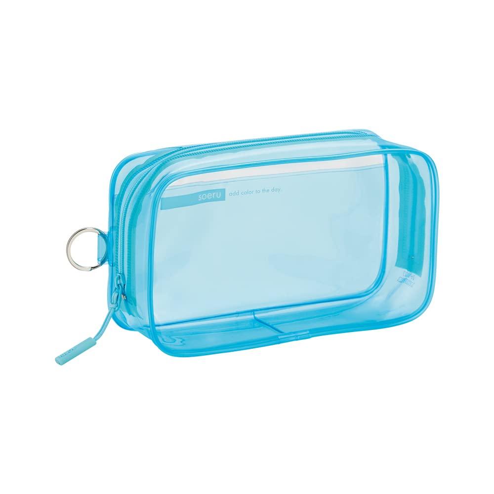 LIHIT LAB Transparent Clear Box Pen Large Holds Approximately 40 Ice SOERU Case, Capacity, Pens, Blue, A8101-14