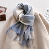 100% Pure Blue Plaid Scarf Girls Autumn and Winter Cashmere Scarf for Girlfriend and Mother's Birthday Gift