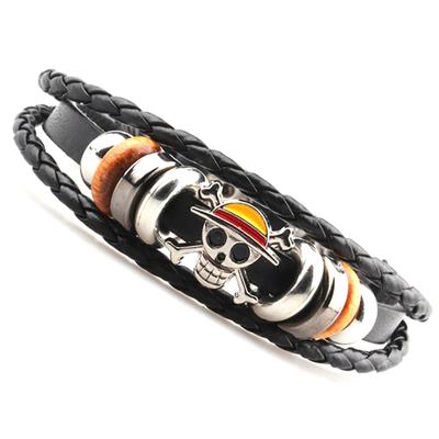 Pulseira pirata masculina feminina punk couro preto pulseiras trançadas braceletes anime