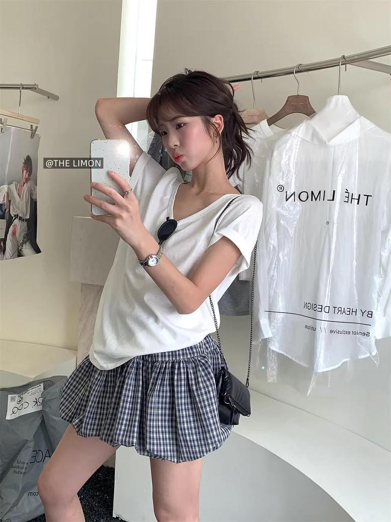 Korean Plaid A-line Skirt: Women's 2025 Autumn Petite High Waist Fluffy Short Skirt