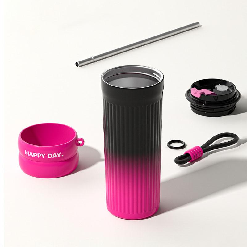 500ML Coffee Cup With Straw Stainless Steel Thermos Coffee Mug With Rope Thermo Bottle For Girls Vacuum Flasks Travel Mug Gifts