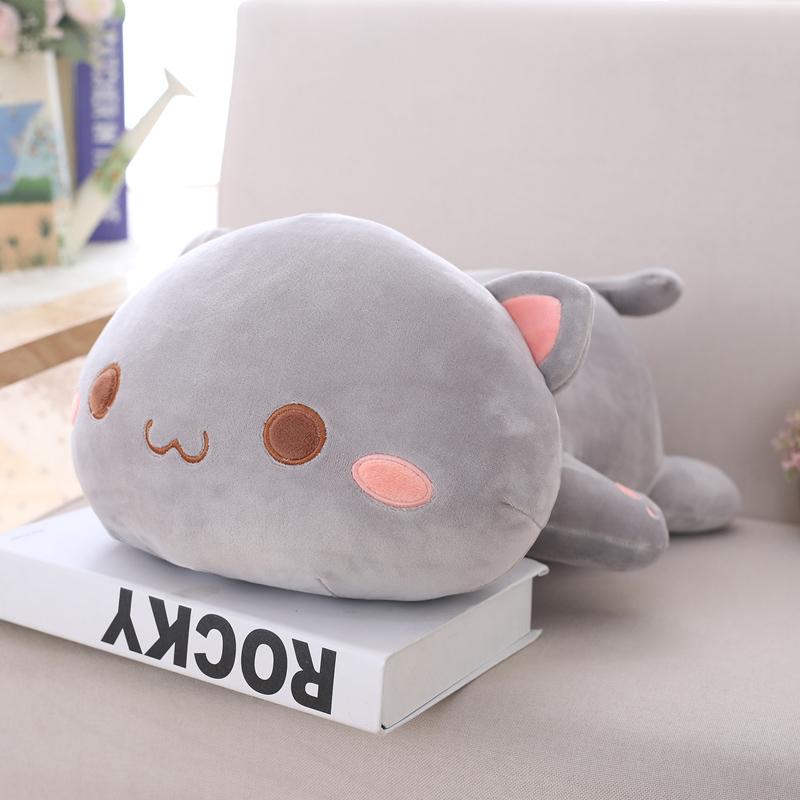Kawaii Cat Plush Toy Stuffed 35cm 50cm 65cm Lying Cat Pillow White Grey Kids Toys Birthday Gift for Children