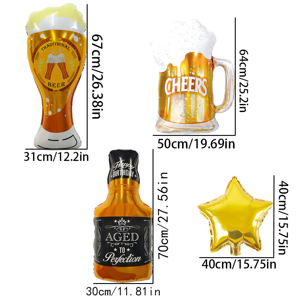 11 Pcs Whiskey Bottle and Beer Mug Foil Balloons Set, Wine Glass and 18 Inch Gold Star Mylar Balloons, Adult Men Birthday Party