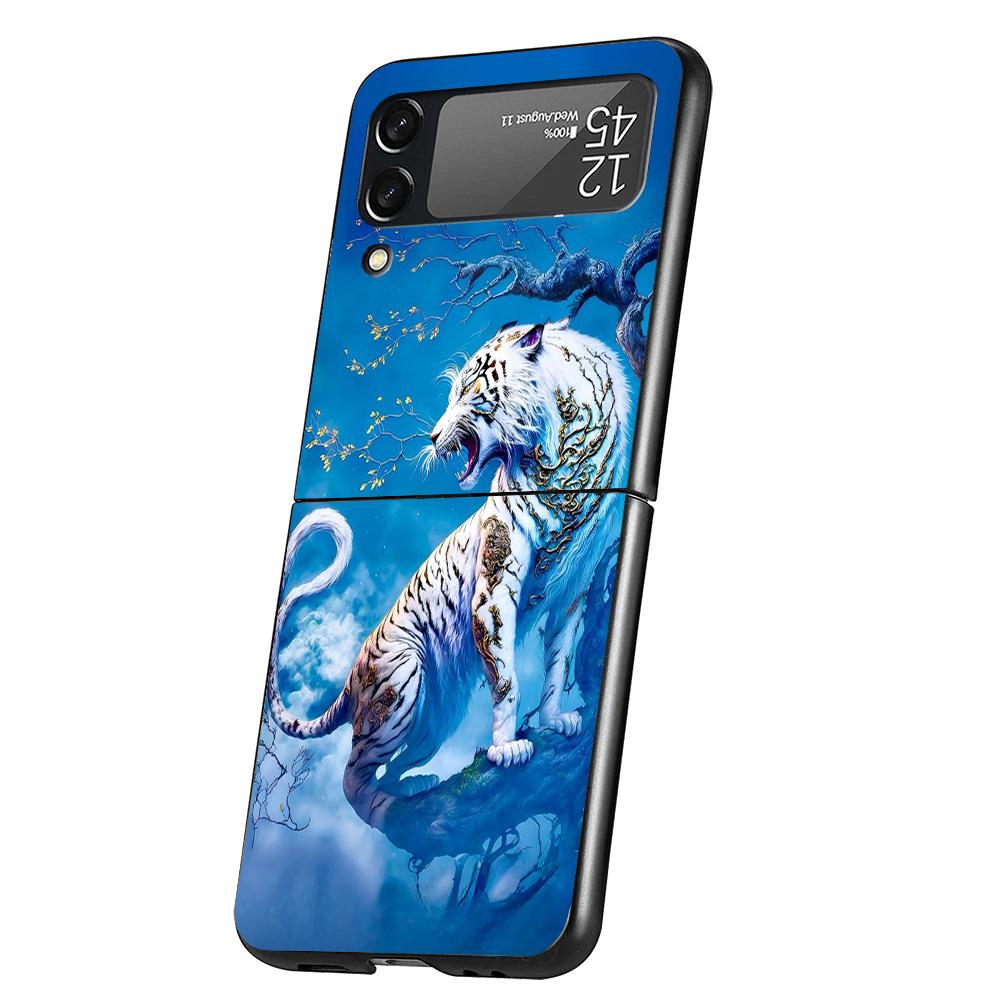 Ferocious Tiger Animal Case Phone Cover for Samsung Galaxy Z Flip 6 5 4 3 5G ZFlip6 ZFlip5 ZFlip4 ZFlip3 Black Hard Trend Fundas