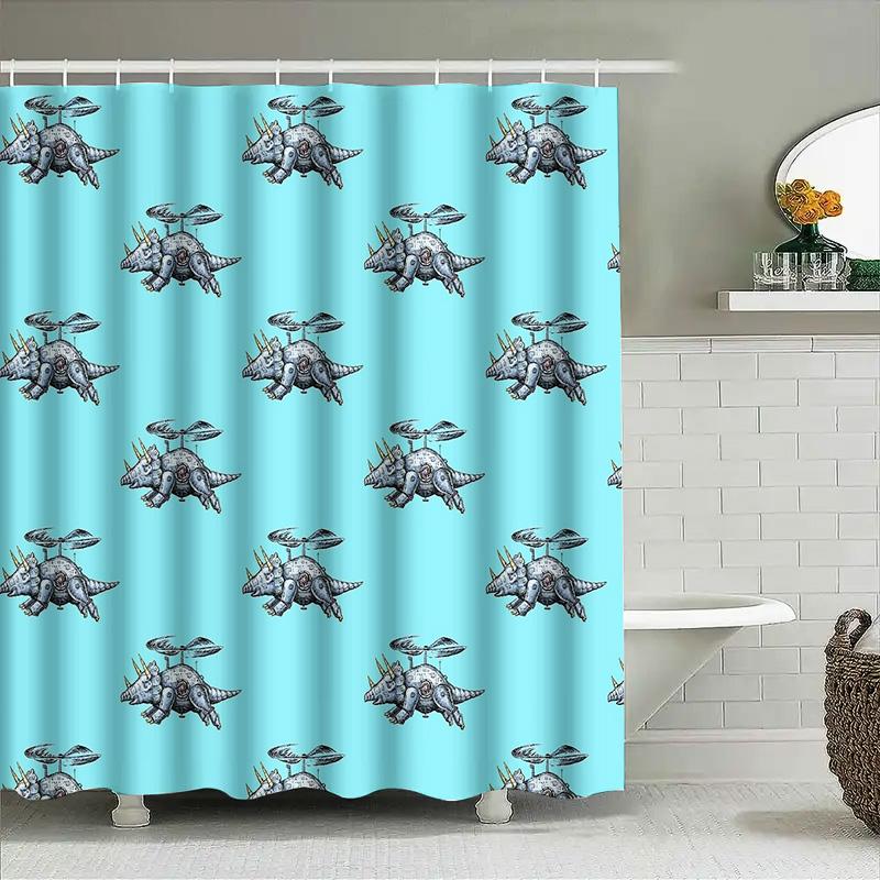 Bathroom Shower Curtain Vintage Dinosaur Pattern Waterproof Decor Farmhouse Backdrop Washable Fabric
