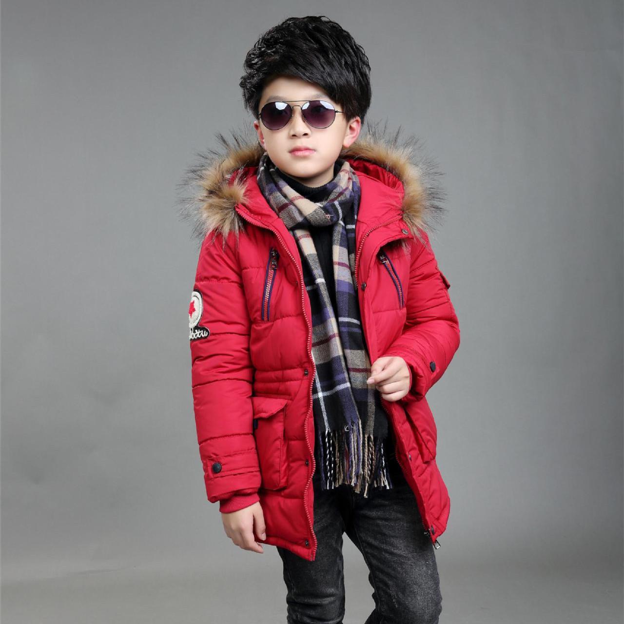 

Детская осенне-зимняя длинная теплая куртка с красивыми буквами, куртка большого размера с капюшоном и подкладкой из хлопка 140 красный