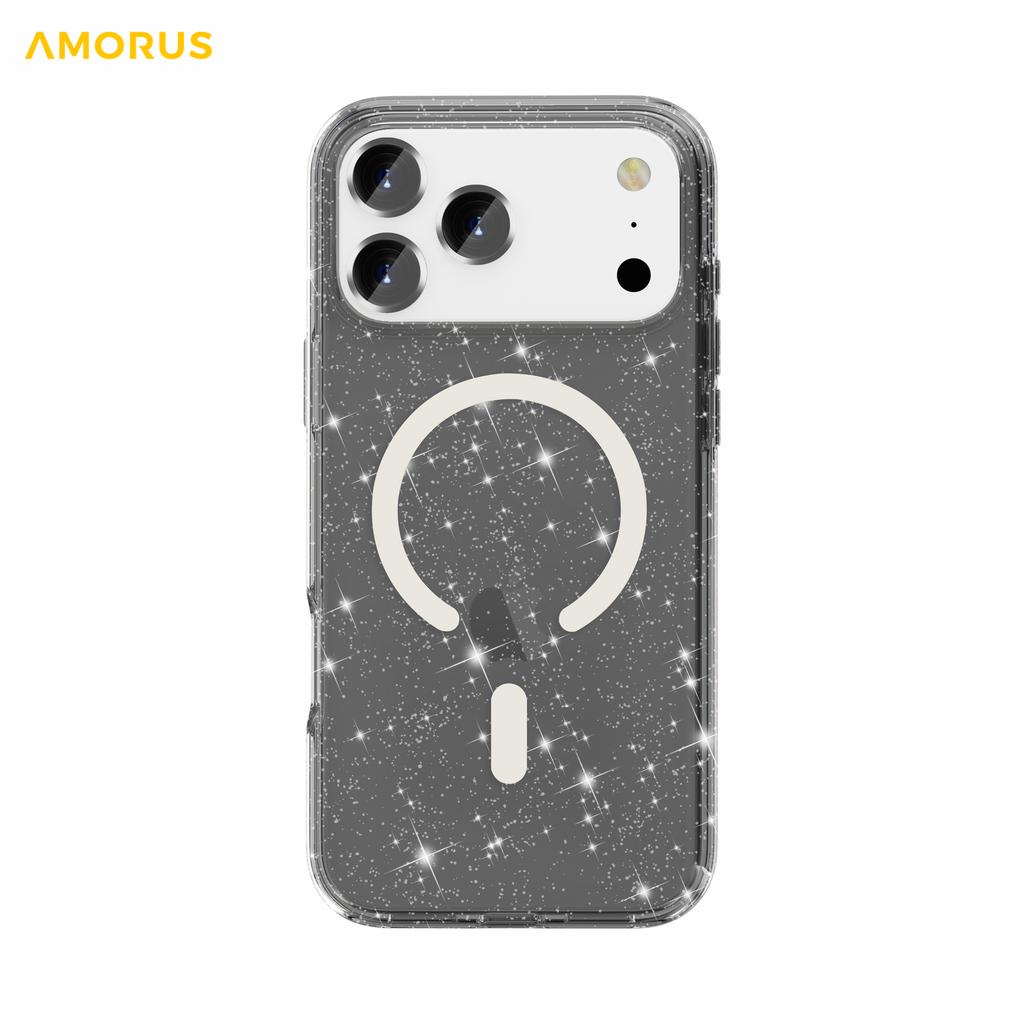 AMORUS For iPhone 17 Pro Magnetic Case Compatible with MagSafe Glitter Powder PC + TPU Phone Cover