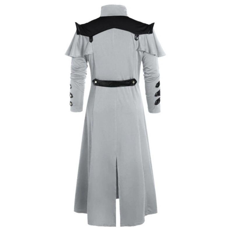 Vintage Halloween middeleeuwse Steampunk Assassin Elfen piraat kostuum volwassen mannen zwarte lange split jas gotische pantser lederen jassen