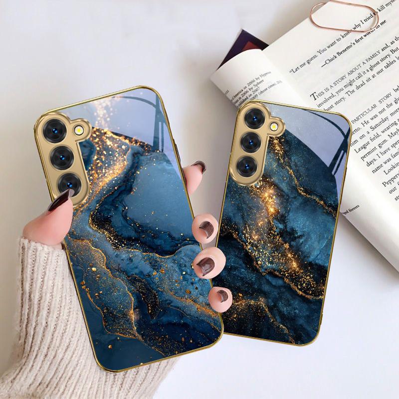 Golden Lines and Spots For Samsung Galaxy S26 S20 FE S21 S22 S23 Plus S24 Ultra S25 Ultra S21 S25+ S22FE Golden Glass Phone Case
