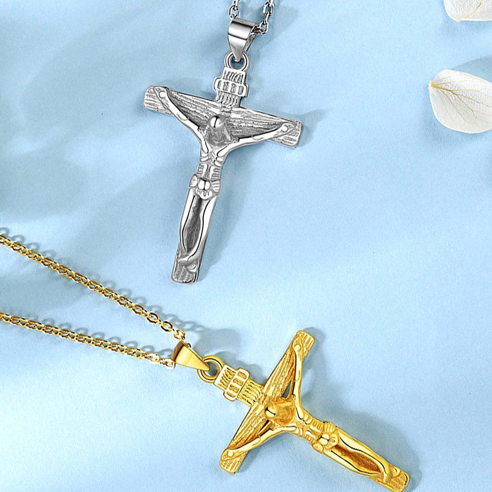 Christliche Jesus-Kreuz-Halskette für Damen und Herren, Edelstahl, religiöse antike Jesus-Halskette, Gebet, Taufe, Schmuck, Geschenk