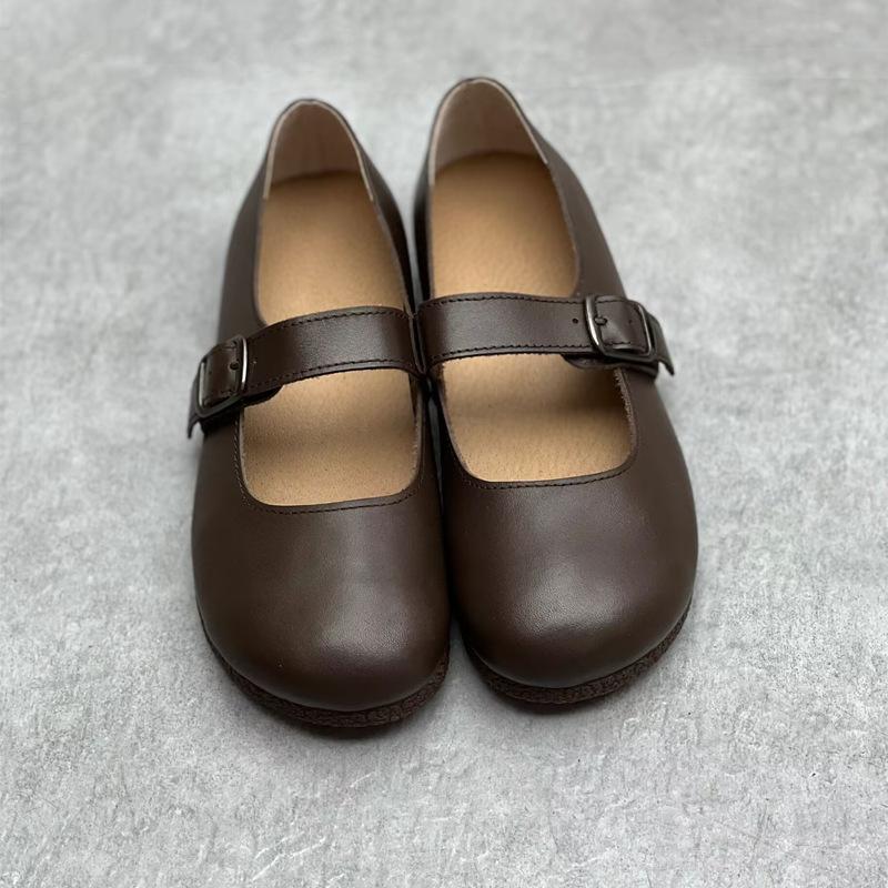 Johnature Ręcznie robione, oryginalne, skórzane, płaskie buty, miękka podeszwa, okrągły nosek, codzienne, uniwersalne buty damskie