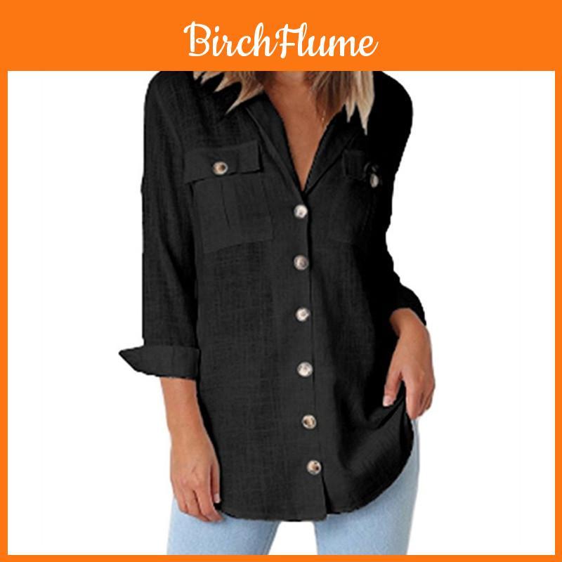 Luxurious Fashion Autumn Pocket Long Sleeve Casual Chiffon Women's Shirt Top