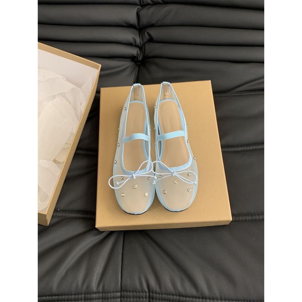 Summer Mesh Shoes Women's Breathable Shoes Korean Version Temperament Fairy Style Hollow Single Shoes Women's Flat Bottom One Pedal Mary Jane Shoes