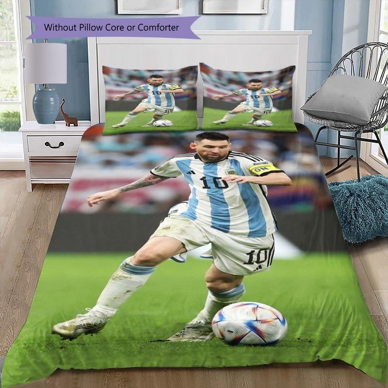 Lionel Messi Argentina N.10 Set Biancheria da Letto 3 Pezzi per Stadio Senza Federe Piumone Lavabile Microfibra Ventilatore di Calcio Camera da Letto Adolescente Set Copripiumone