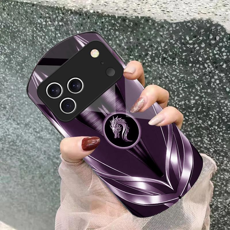 Golden dragon pattern gray For iPhone 17 16 15 14 Pro 13 Plus 12 mini 11 Pro Max XR X S 7 8 Elliptical Tempered Glass Phone Case