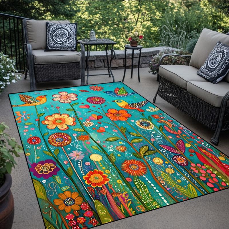 Vintage Floral Rug Vintage Floral Bird Modern Flowers Floor Mats Living Room Bedroom Patio Home Camping Mats Large Area Decor