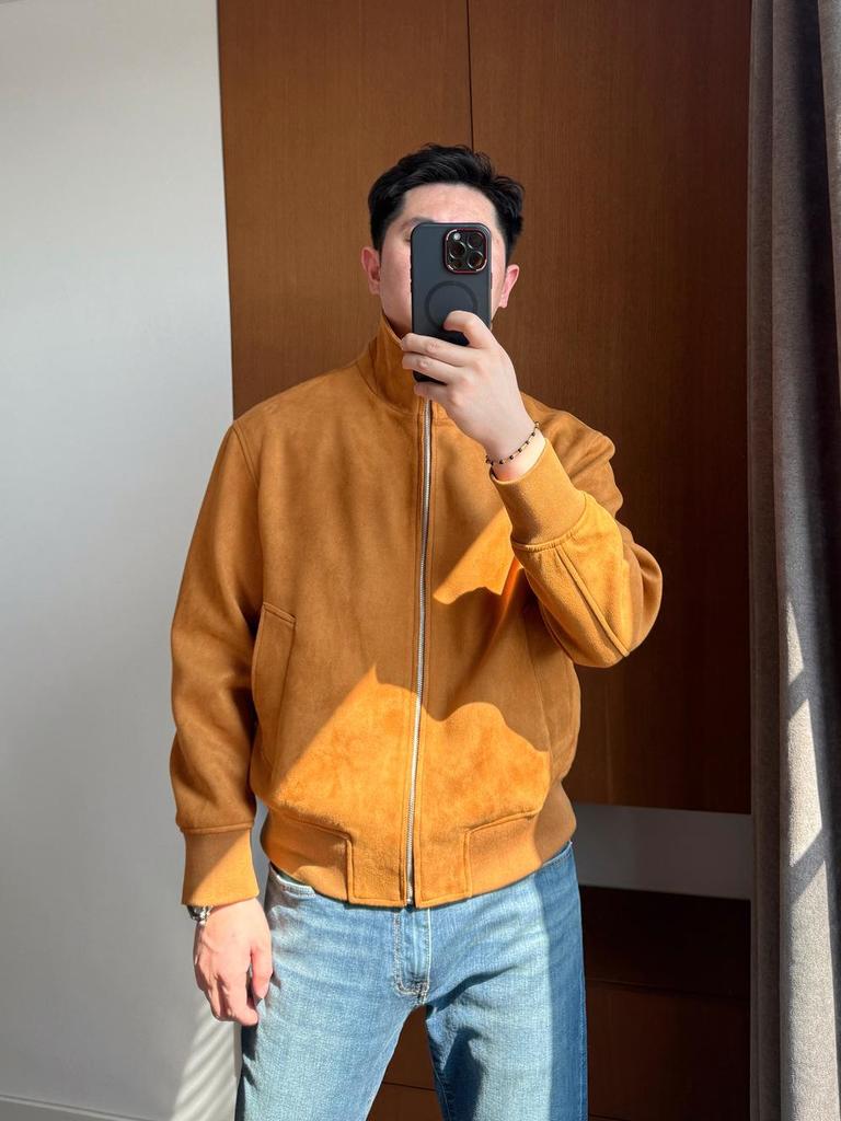 Włoski Luksus! Męska kurtka z prawdziwego zamszu ze stójką - Odporny na zagniecenia aksamitny płaszcz