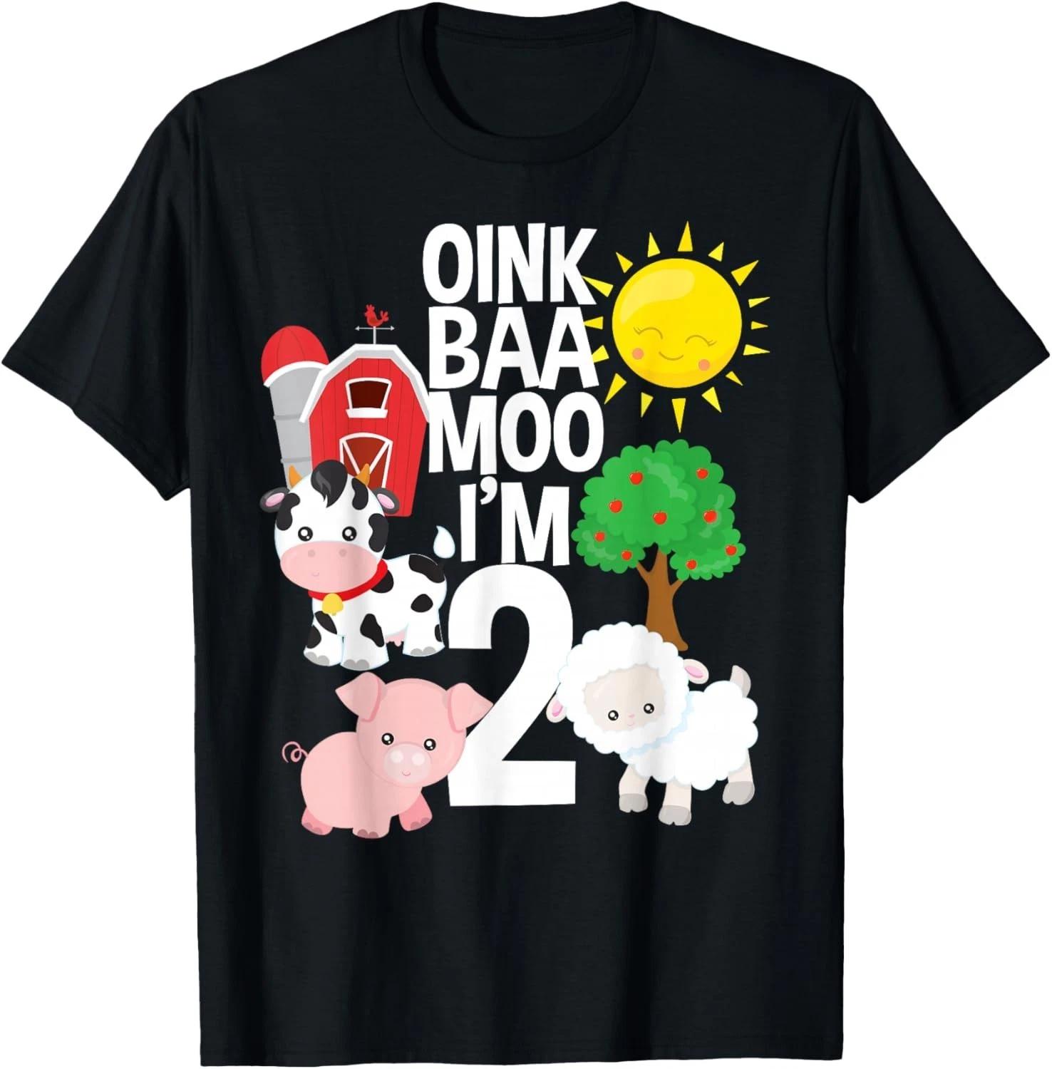 Oink Baa Moo I m 2 Farm Theme Birthday Gift 2 Yrs Old Shirt Gift Unisex T-Shirt S