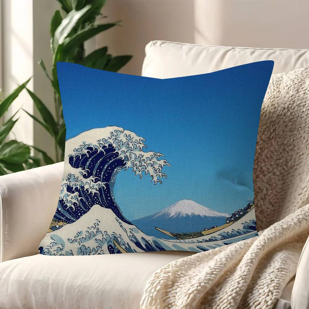 Vintage Hokusai Waves Cushion Cover Inches Farmhouse Decor Home Throw Pillow Covers For Couch Decorations