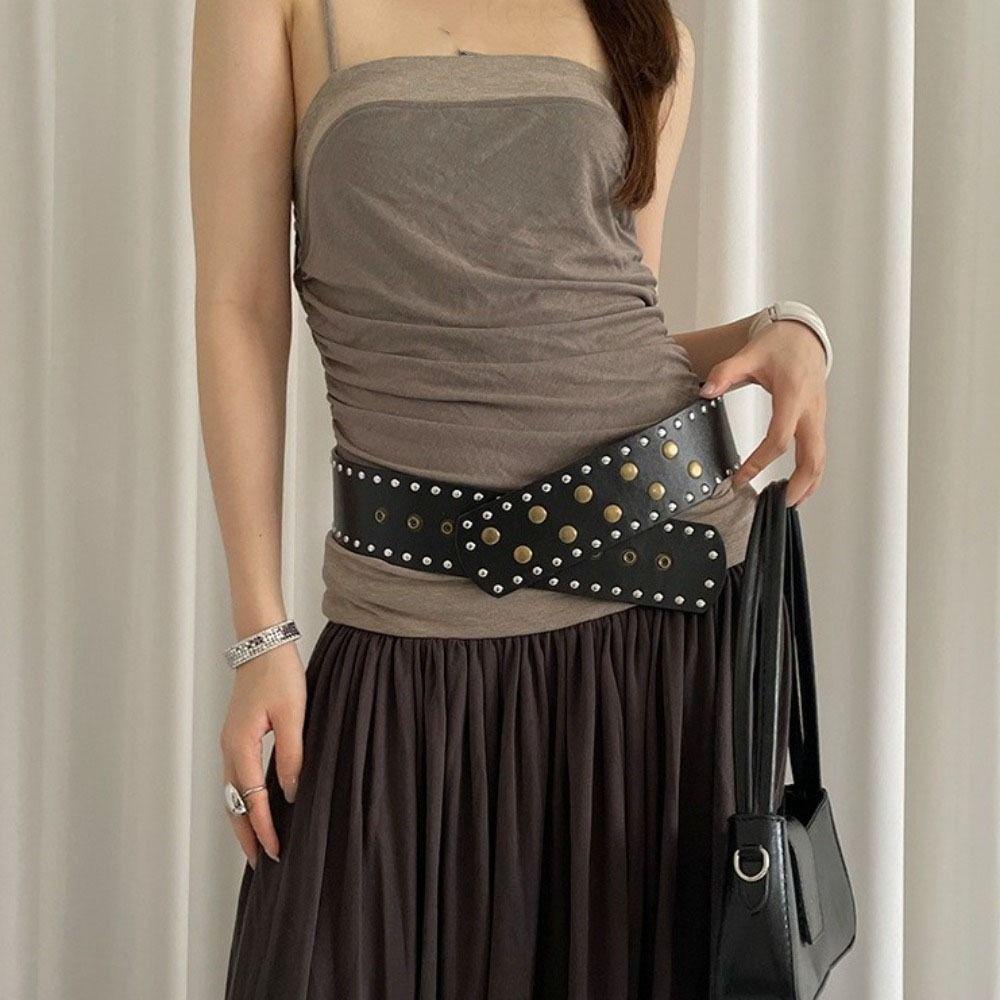Snap Button Rivet Waist Belt Punk Style Dress Jeans Belt Vintage Wide Women's Belt Spicy Girls