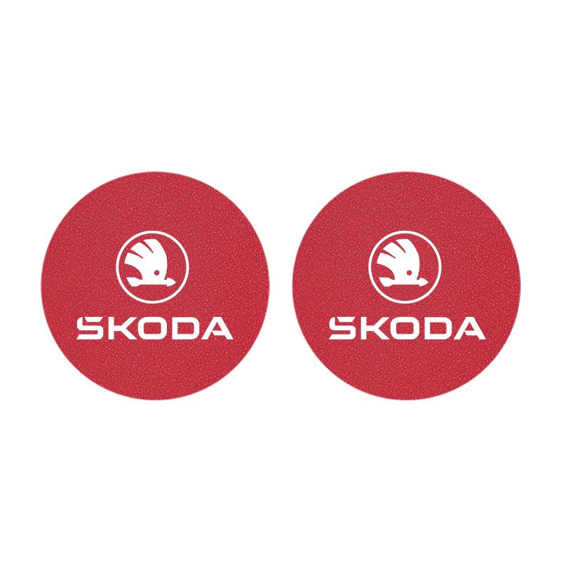 2 Stück Auto Logo Untersetzer Anti-Rutsch Anti-Geräusch Wasserbecher-Pad Für Skoda Octavia Kodiaq Superb Rapid Karoq Fabia Kamiq Citigo Vision