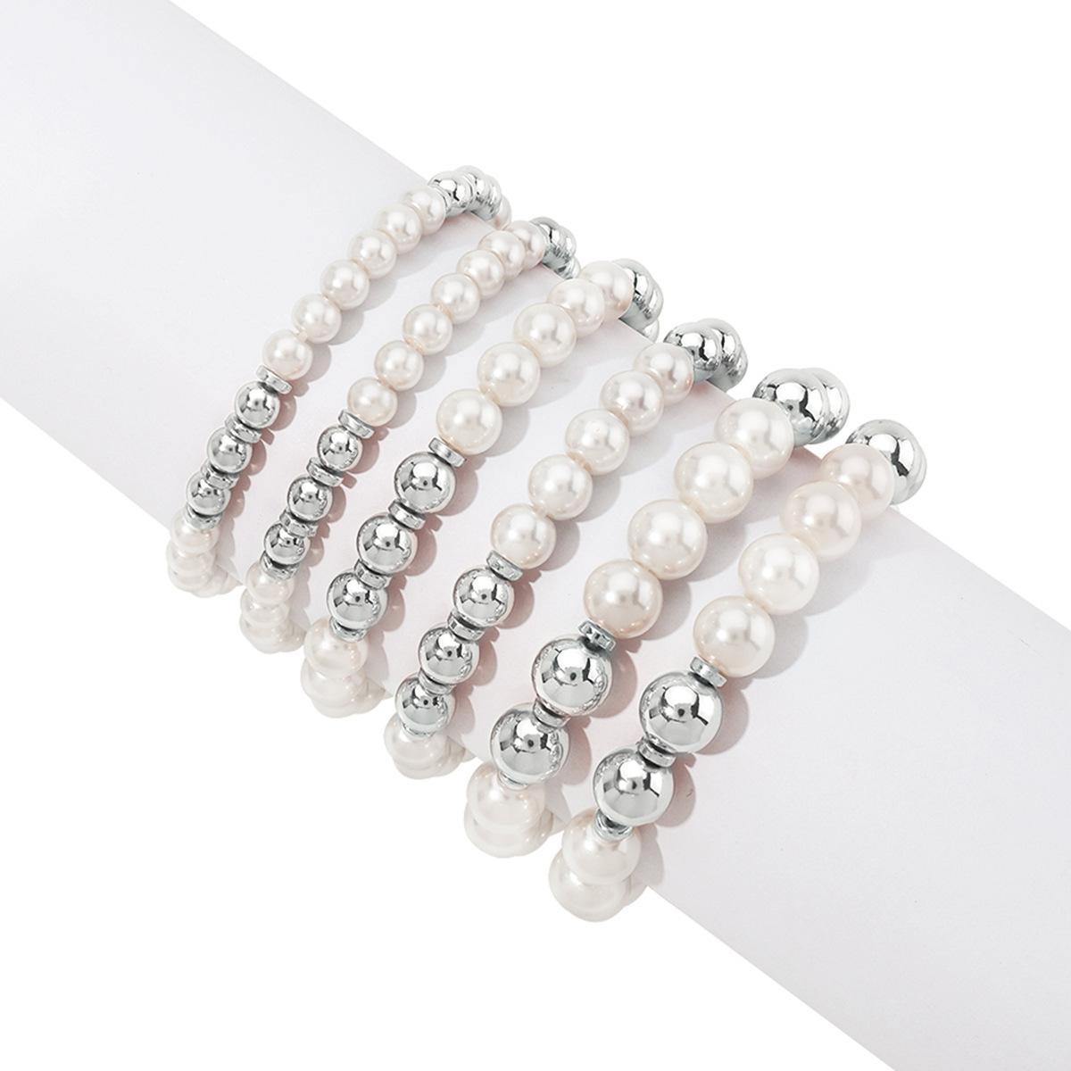 

B2664 French gentle temperament multi-layer stacked bracelet set, creative color matching design handmade imitation pearl bracelet