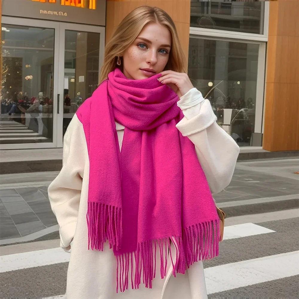 Solid Color Cashmere Scarf For Women Thick Warm Winter Pashmina Shawls Wraps Tassel Female Blanket Echarpe Bufanda Hijab