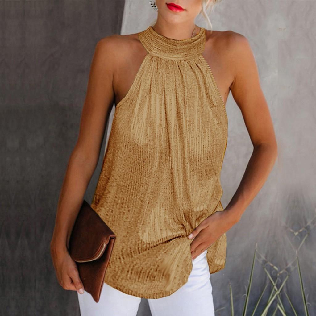 Women Summer Sequined Sleeveless Casual Tunic Top Tank Shirt Vest