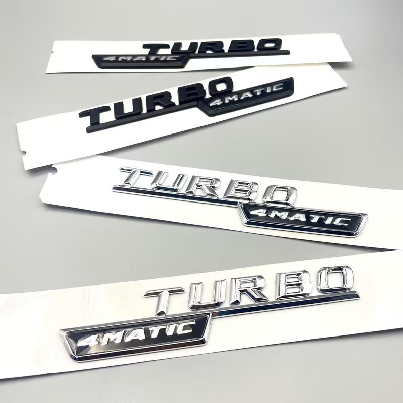 2Pcs 3D ABS Letters TURBO 4MATIC Plus Logo Car Fender Side Sticker Emblem Badge For C117 W117 GLE53 GLA45 A45 A35 CLA35 CLA45
