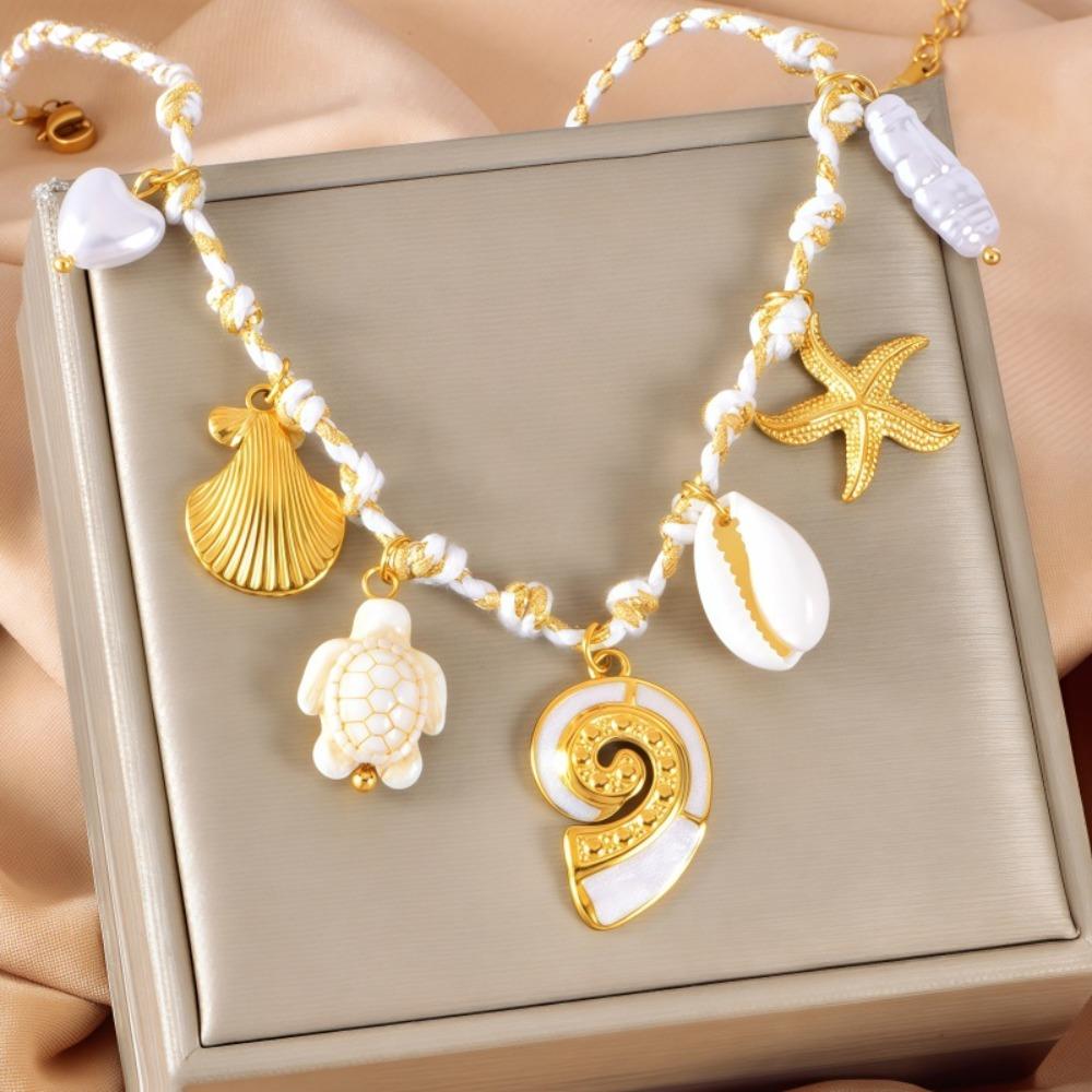 Multi-Pendant Shell Pendant Necklace Ocean Series Clavicle Necklace Starfish Necklace  Summer
