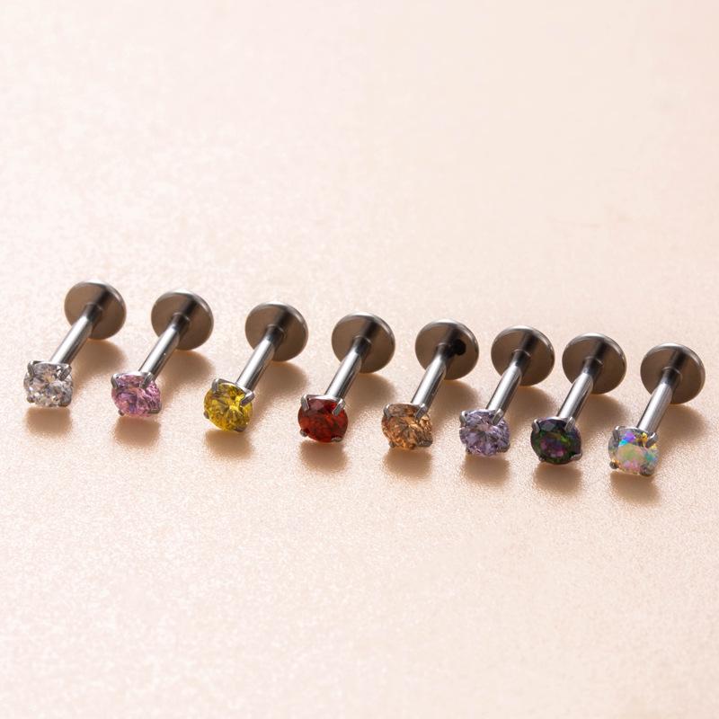 Colored Cubic Zirconia Inlaid Titanium Labret Stud (1.2*8mm) for Cartilage, Tragus, or Conch Piercing