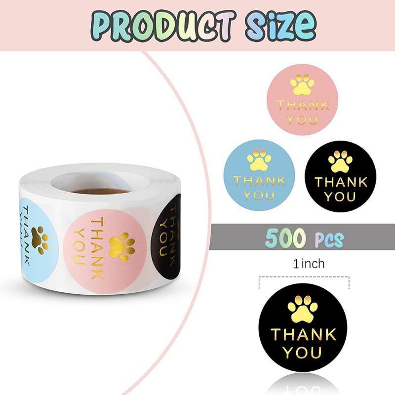 500Pcs Round Dog Paw Print Thank You Label Stickers Used For Shipping And Mailing Box Seal Labels Decorative Gifts Stickers