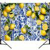 Lemon-themed Party Background - Blue Tile Design, Suitable for Birthday Parties, Shower Parties and Dessert Table Decorations