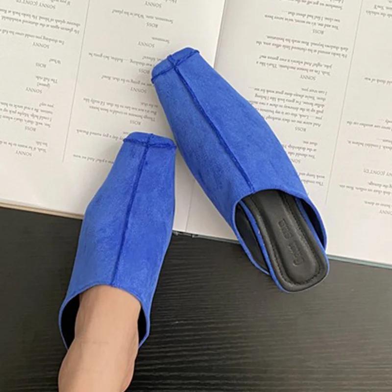 Women Flats Slippers Summer Square Toe Fashion Sandals Casual Cozy Woman Mules Shoes 2025 New Trend Designer Dress Lady Zapatos