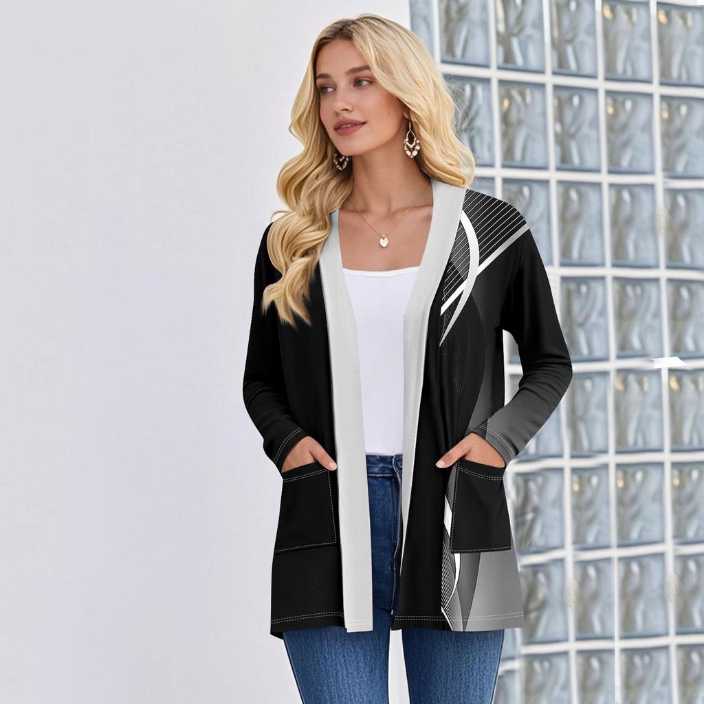 Women's Long Sleeve Cardigan V Neck Fashion Printed Shirt Lightweight  Casual Loose Thin Cardigans With Pockets