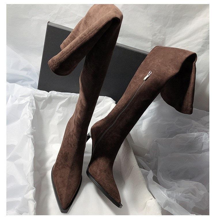 Ненавижу заоблачные эластичные ботинки ботинки на высоком каблуке с острым носком замшевые ботинки на тонком каблуке с молнией до колена 40 коричневый 4130₽