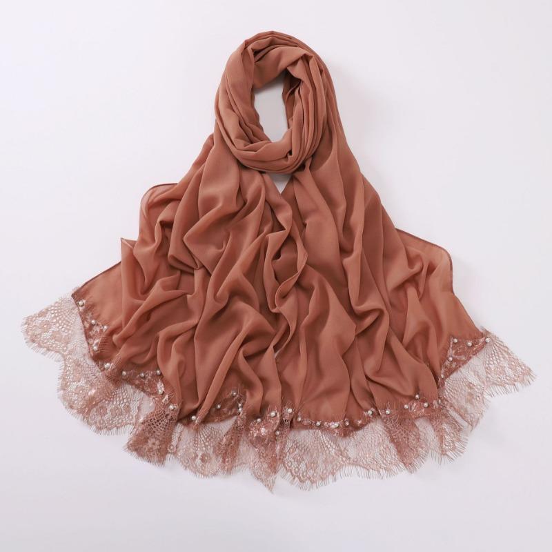 Eyelash Lace Chiffon Scarf With Beads For African Women