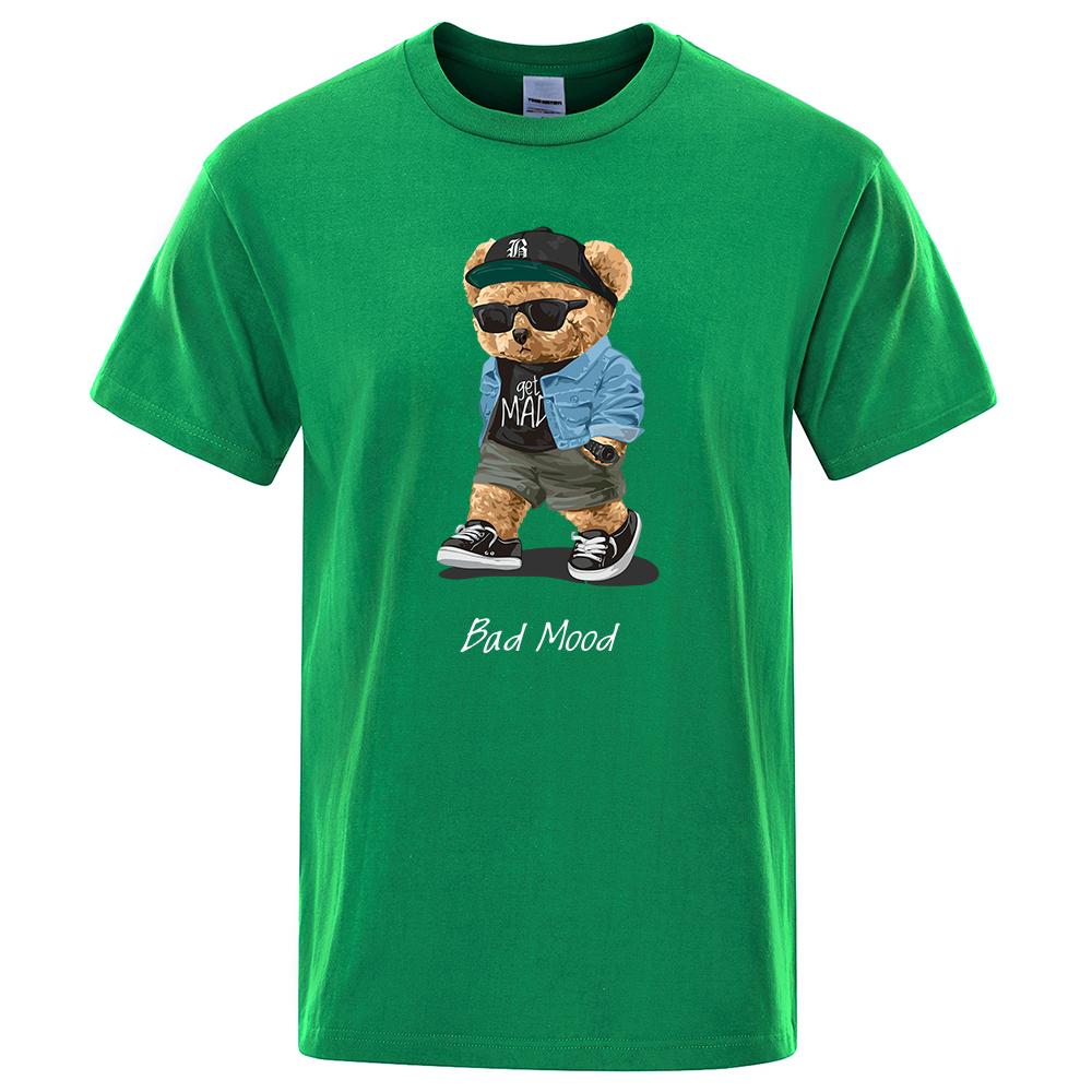 Summer Casual T Shirt Get Mad Bad Mood Walking Silent Ted Bear Short Sleeve Mens T-shirt Hip Hop Tops Loose Oversized Men Tees